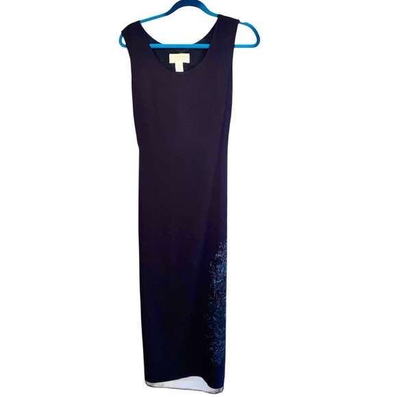 vintage y2k 90s Norton McNaughton navy Blue Chiffon overlay tie back Maxi dress - Picture 1 of 6